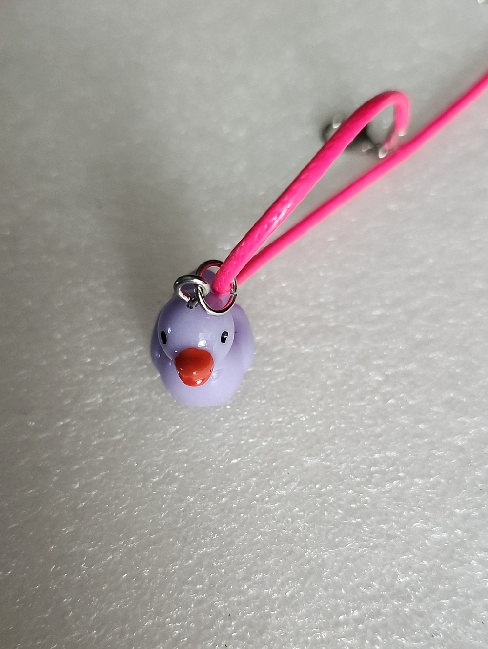 Hand Crafted Purple Ducky Charm Bracelet / Anklet with Bright Pink Cord